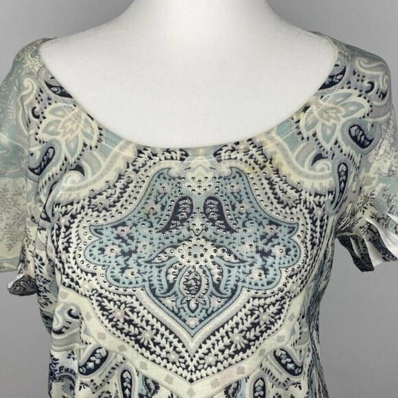 World Unity Blouse Womens Small Short Sleeve Beaded Scoop Neck Ladies Top Casual - Picture 3 of 10
